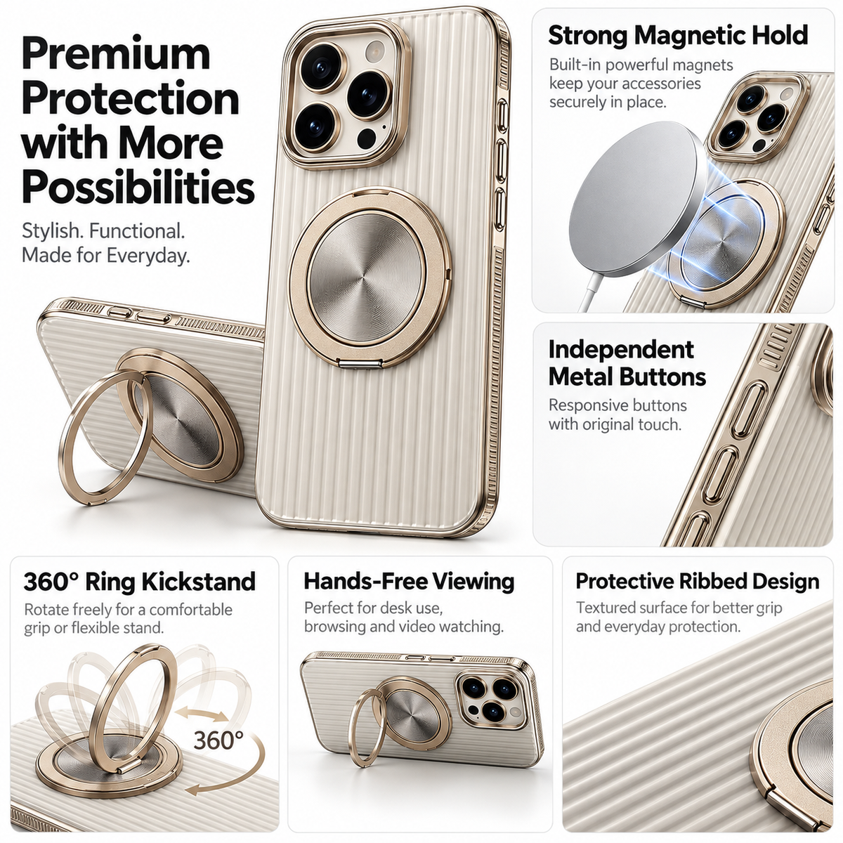 Corrugated Magnetic Ring Stand Case for iPhone