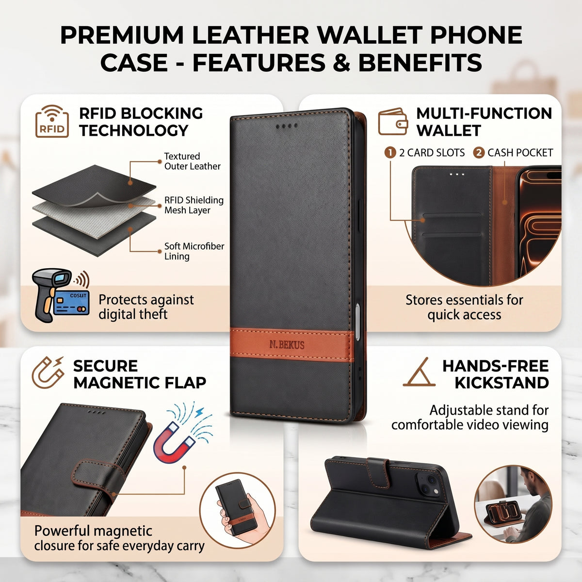 Magnetic Flip Wallet Case for iPhone