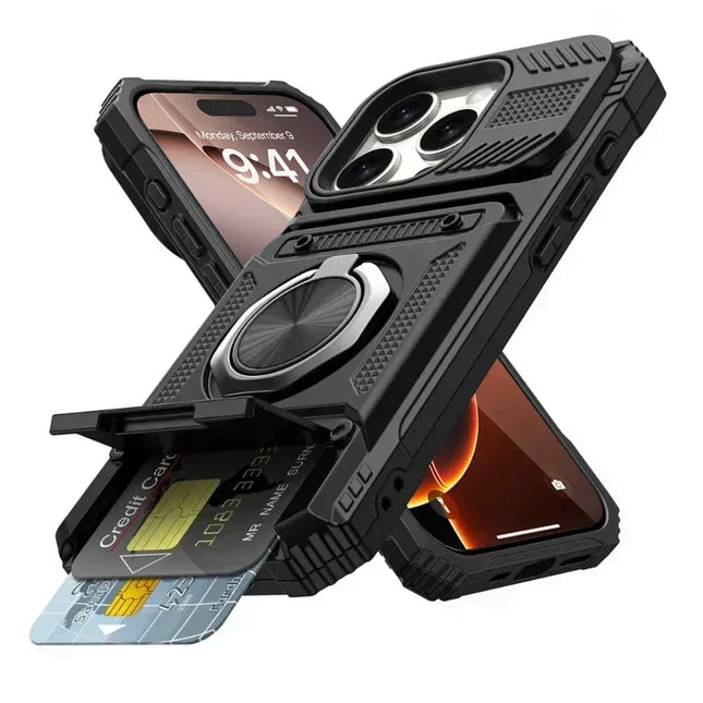 Magnetic Ring Stand Wallet Case for iPhone