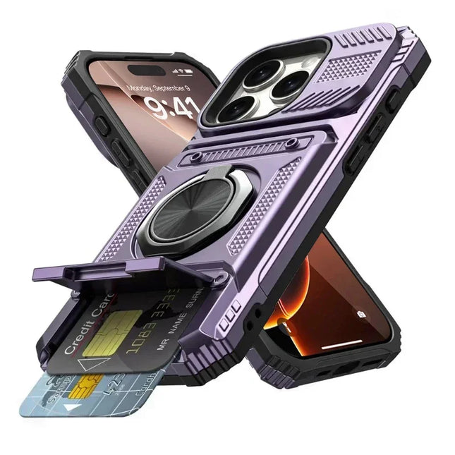 Magnetic Ring Stand Wallet Case for iPhone