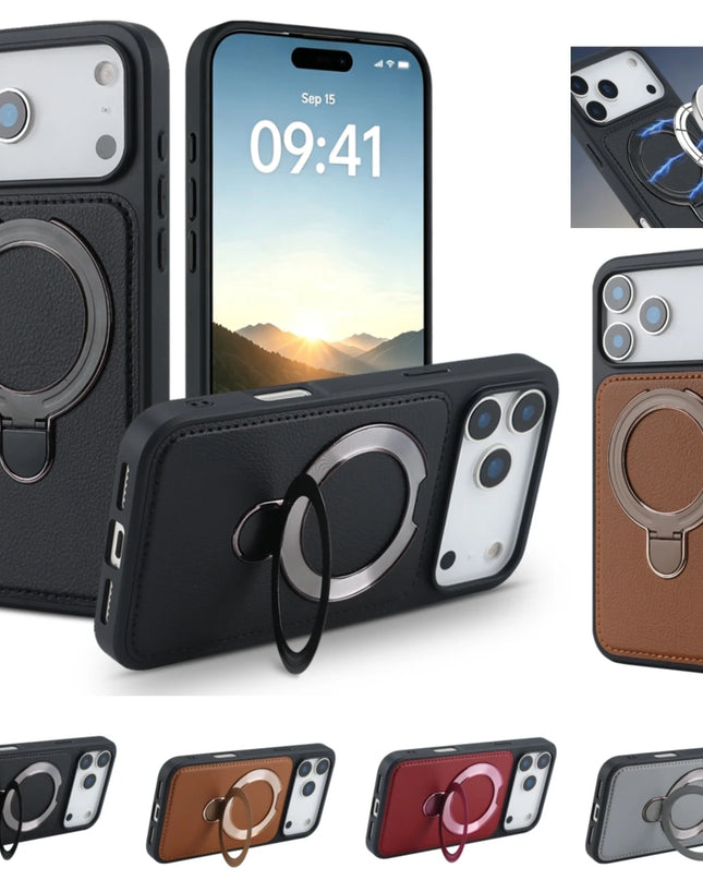 Leather Magnetic Ring Stand Case for iPhone – product view 1