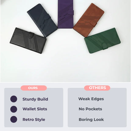 Vintage Leather Wallet Stand Case for iPhone - PURPLE