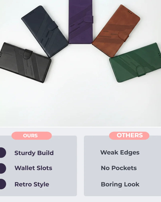 Vintage Leather Wallet Stand Case for iPhone - PURPLE