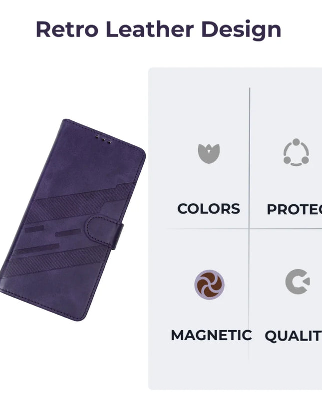 Vintage Leather Wallet Stand Case for iPhone - PURPLE