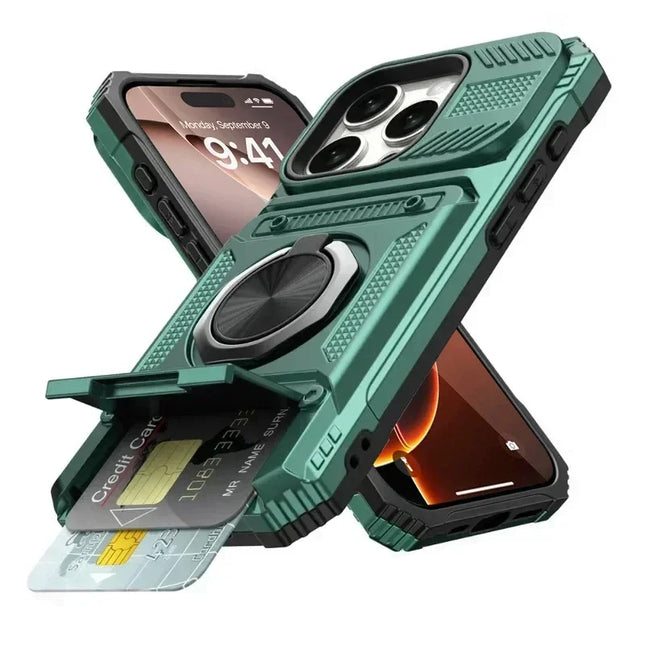 Magnetic Ring Stand Wallet Case for iPhone