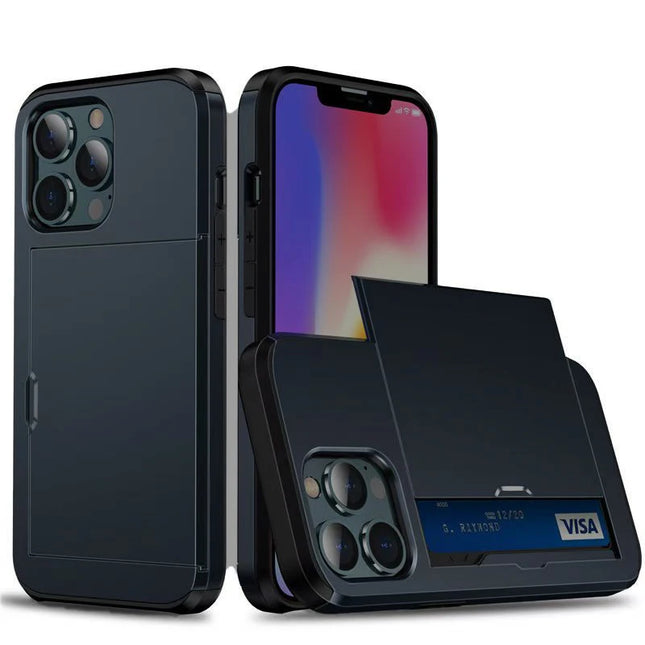 Sliding Card Wallet Case for iPhone - GRAY