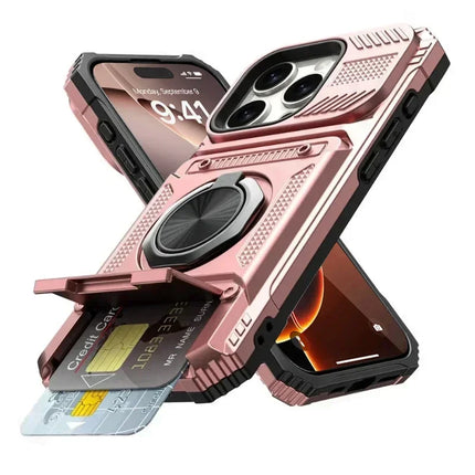 Magnetic Ring Stand Wallet Case for iPhone
