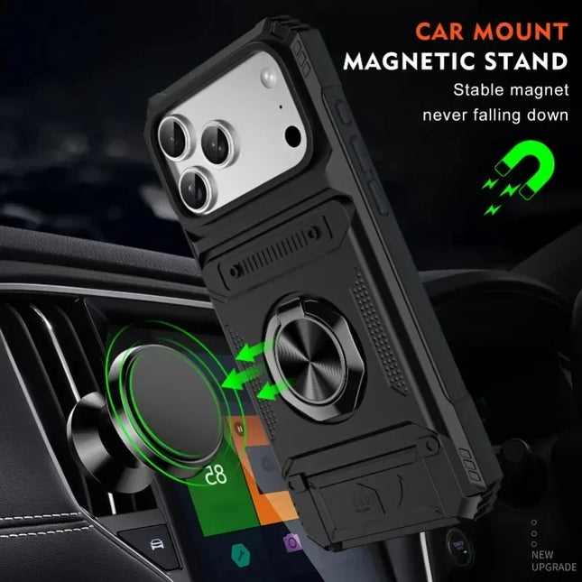 Magnetic Ring Stand Wallet Case for iPhone