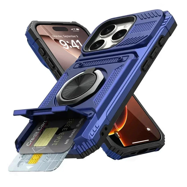 Magnetic Ring Stand Wallet Case for iPhone