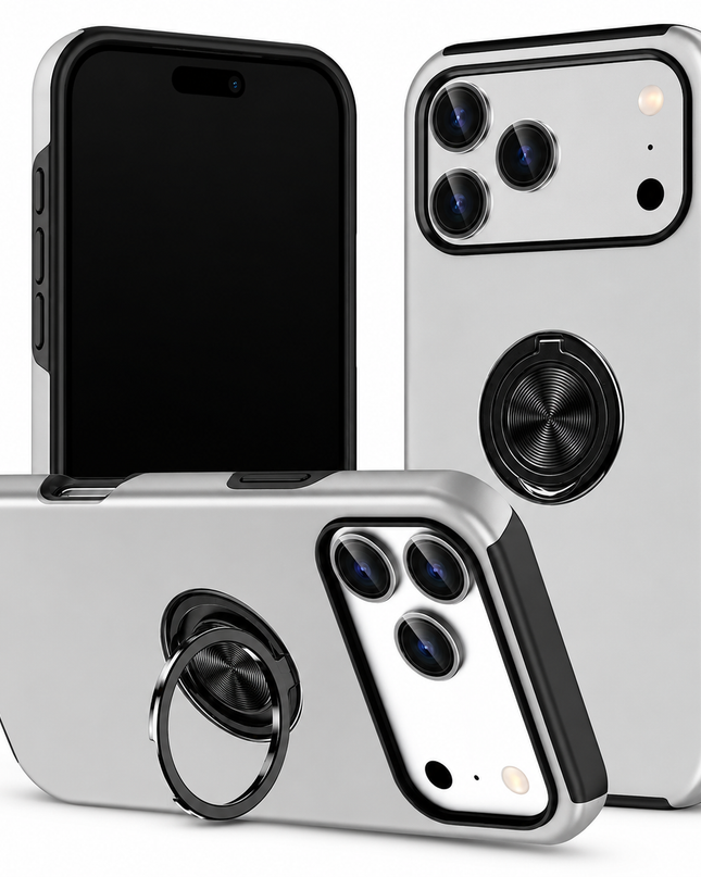Magnetic Ring Holder Case for iPhone - Silver