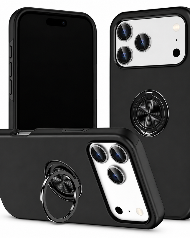 Magnetic Ring Holder Case for iPhone - Black