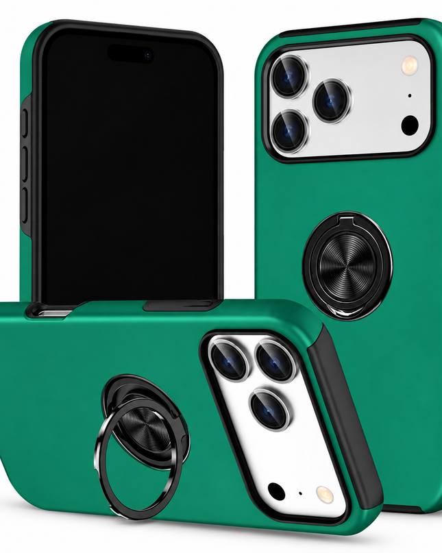 Magnetic Ring Holder Case for iPhone - Dark Green